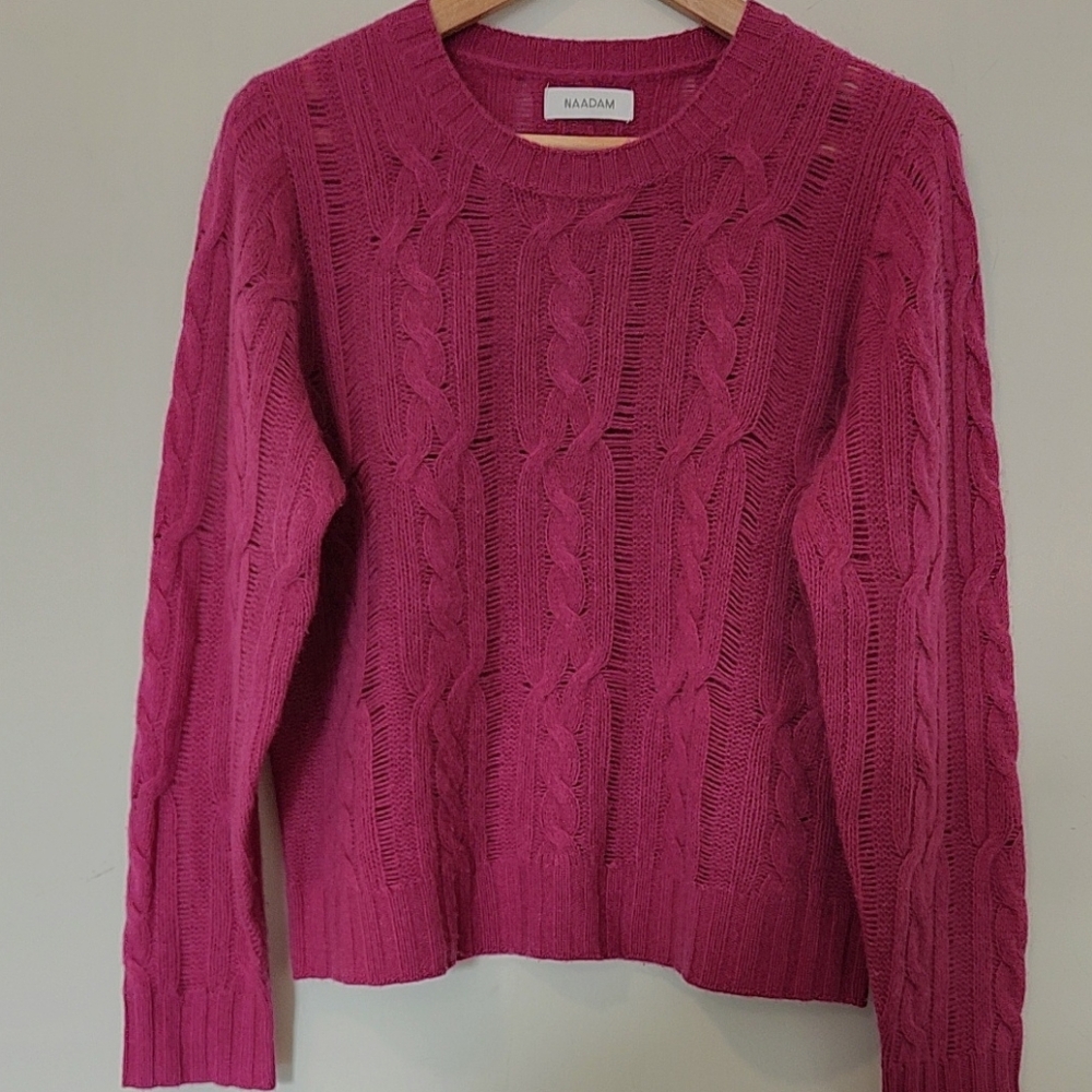NAADAM Fuchsia Cable Knit Sweatee 100% Cashmere